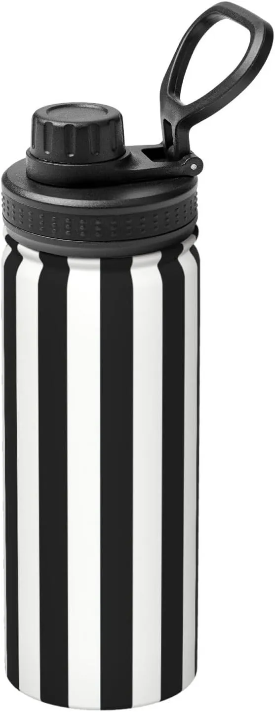 Black And-White Stripes 18oz Sports Insulated Bottle For Outdoor Activities,Your Ideal Companion Staying Hydrated