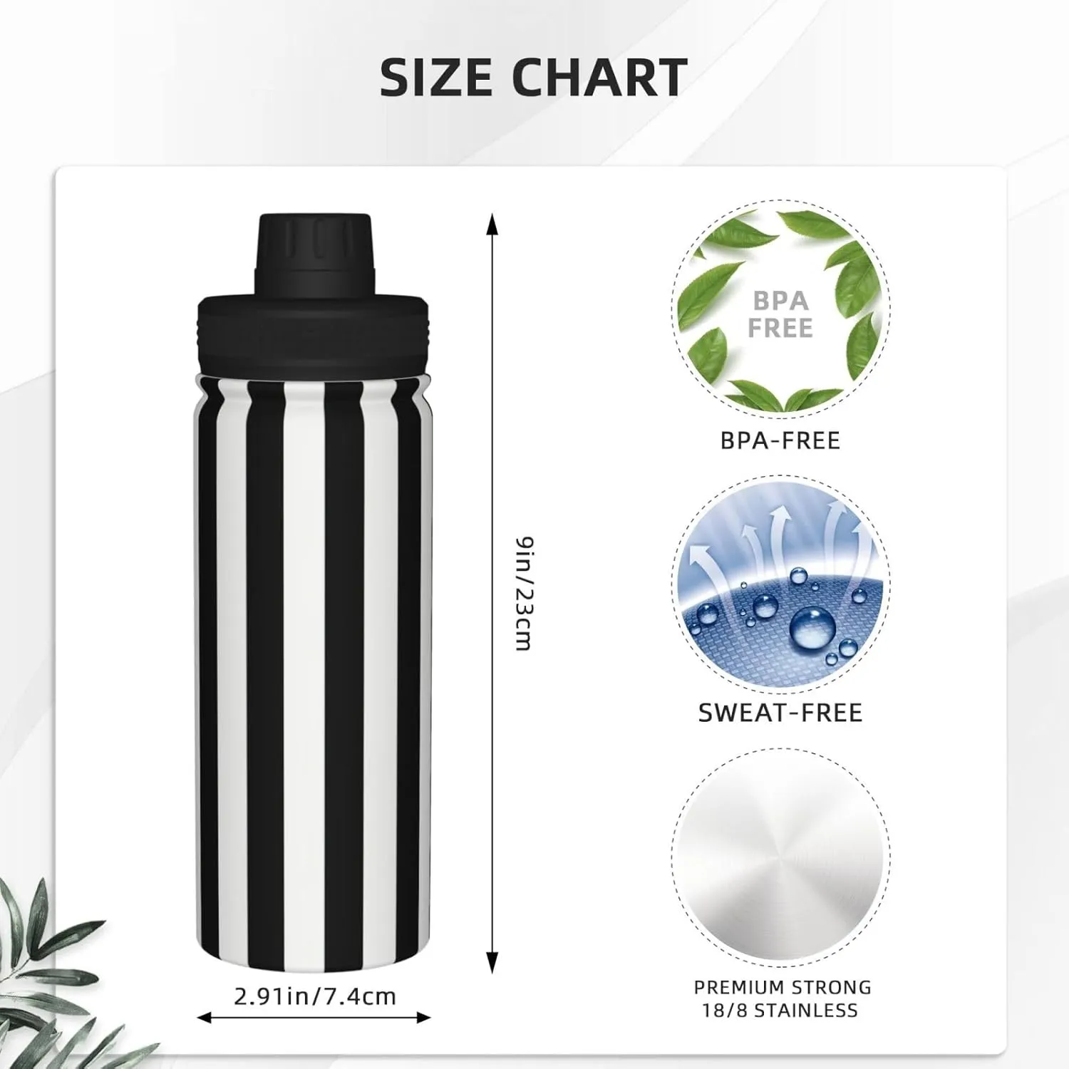 Black And-White Stripes 18oz Sports Insulated Bottle For Outdoor Activities,Your Ideal Companion Staying Hydrated