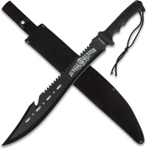 Black Legion Jungle Hunter Machete with Sheath | 25" Tactical Survival Machete Knife | Heavy Duty Sawback Blade for Yard Work & Gardening | Full Tang Stainless Steel | Outdoor & Camping Tool