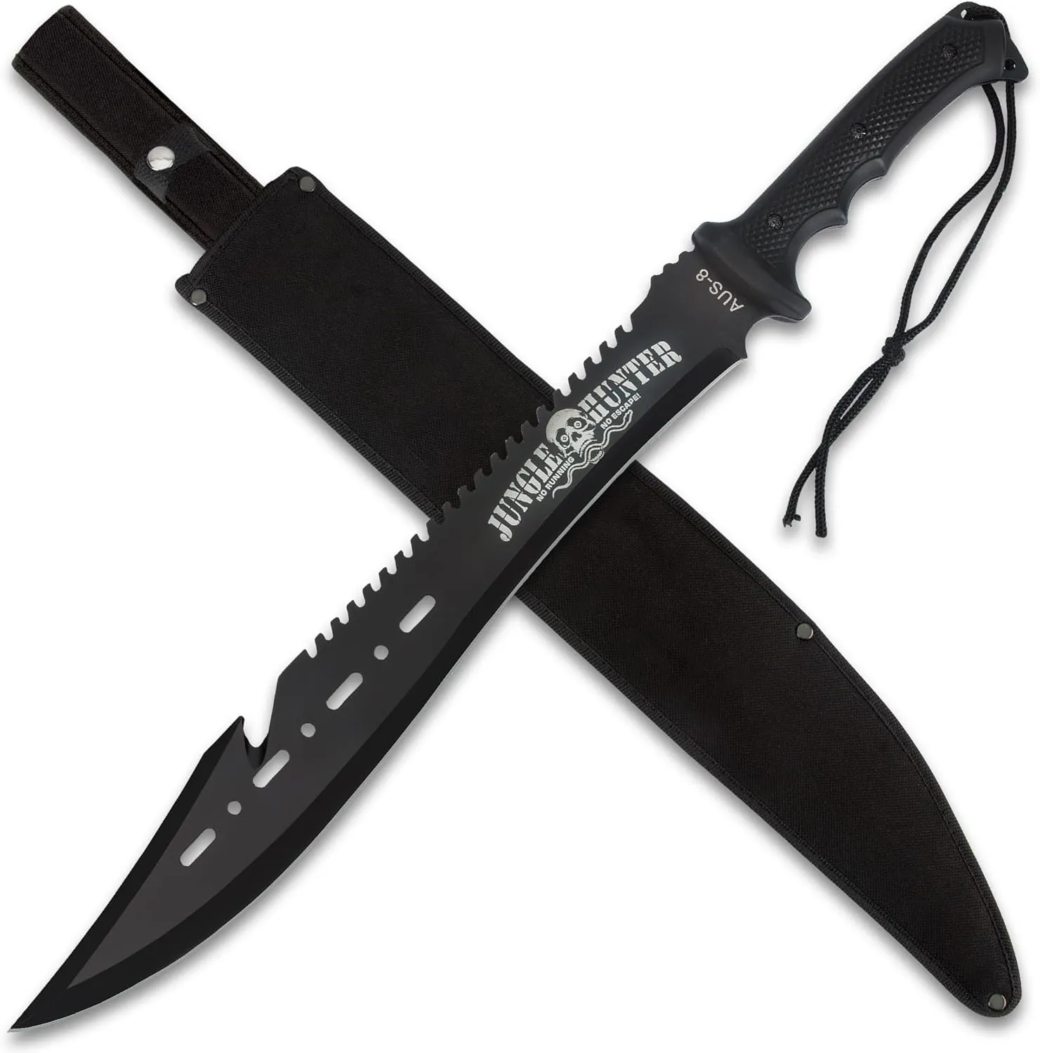 Black Legion Jungle Hunter Machete with Sheath | 25" Tactical Survival Machete Knife | Heavy Duty Sawback Blade for Yard Work & Gardening | Full Tang Stainless Steel | Outdoor & Camping Tool
