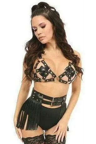 Black/Gold Strappy Harness Bra Top