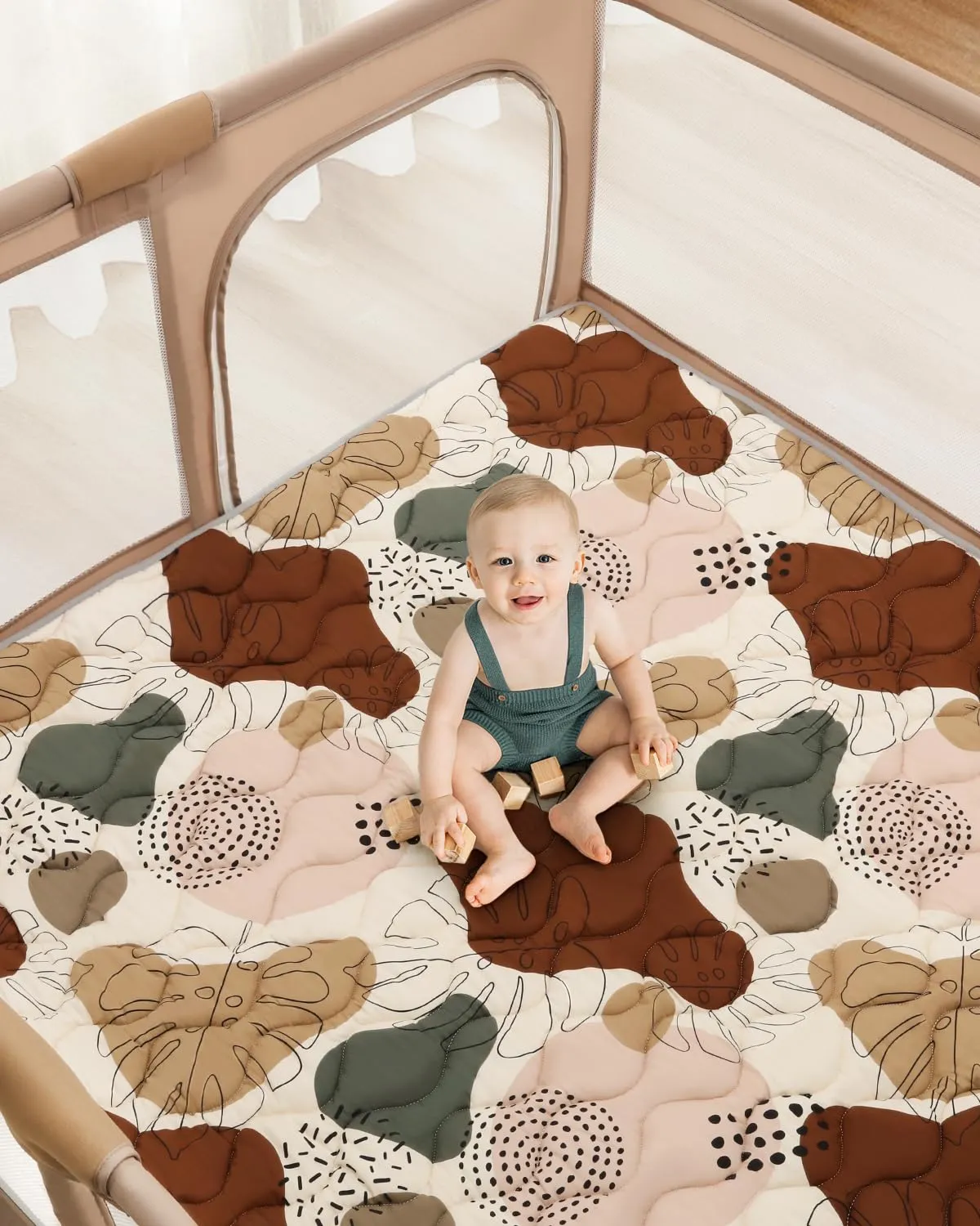 Blissful Diary Baby Play Mats for Floor, 71x59 Inch Extra Thicker & Large Soft Cushioning Foam Playmats for Babies and Toddlers, Foldable Washable Baby Crawling Mat for Playpen, Boho Design