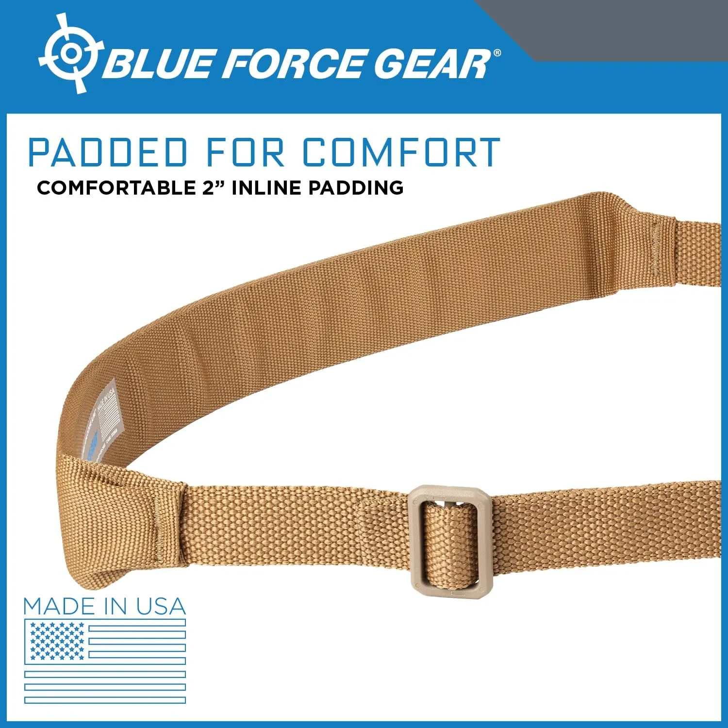 Blue Force Gear Padded Vickers Sling - 2 Point Padded Sling with Swivels - 57 – 67 inches