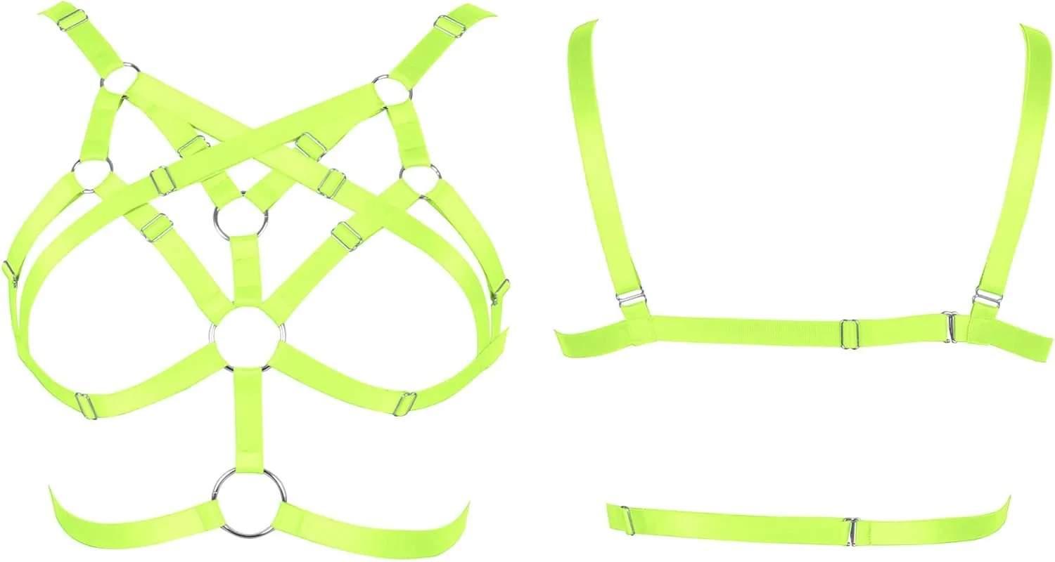 Body Harness for Women Bra Lingerie cage Top Punk Plus Size Chest Strap Belt Stretchy Fabric Festival Rave Adjustable