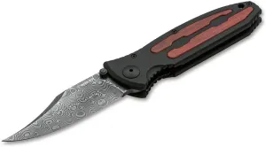 Boker Manufaktur Solingen Kalashnikov Bayonet Damascus Pocket Knife - CNC Milled Aluminum Scales With Local Hornbeam Wood Inserts