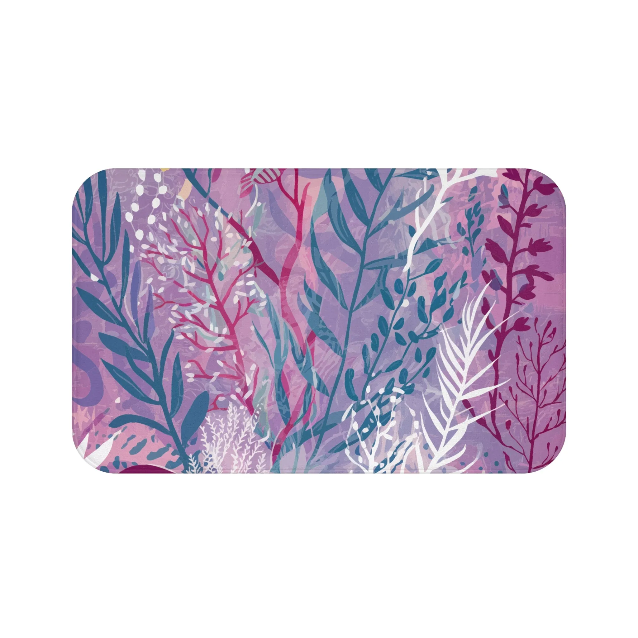 Botanical Bliss Purple Seaweed Bath Mat - Vibrant Floral Design for a Cozy Bathroom