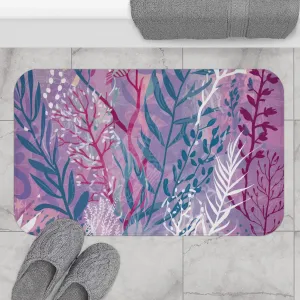 Botanical Bliss Purple Seaweed Bath Mat - Vibrant Floral Design for a Cozy Bathroom