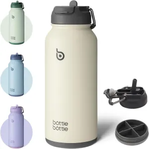 BOTTLE BOTTLE 32oz Insulated Water Bottle Stainless Steel Sport Water Bottle with Straw Dual-use Lid Design for Gym with Pill Box