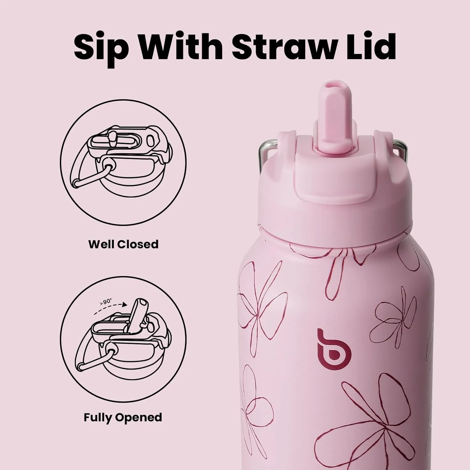 BOTTLE BOTTLE 32oz Insulated Water Bottle Stainless Steel Sport Water Bottle with Straw Dual-use Lid Design for Gym with Pill Box