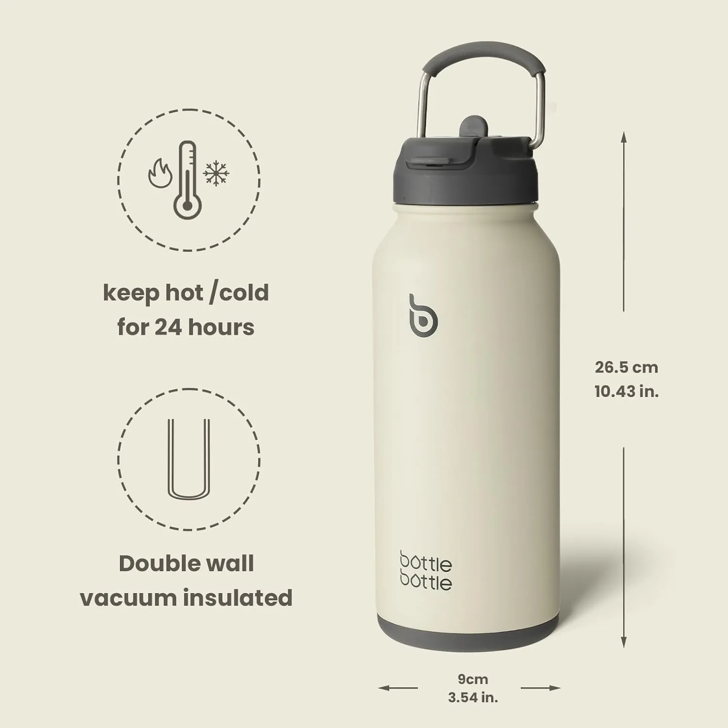 BOTTLE BOTTLE 32oz Insulated Water Bottle Stainless Steel Sport Water Bottle with Straw Dual-use Lid Design for Gym with Pill Box