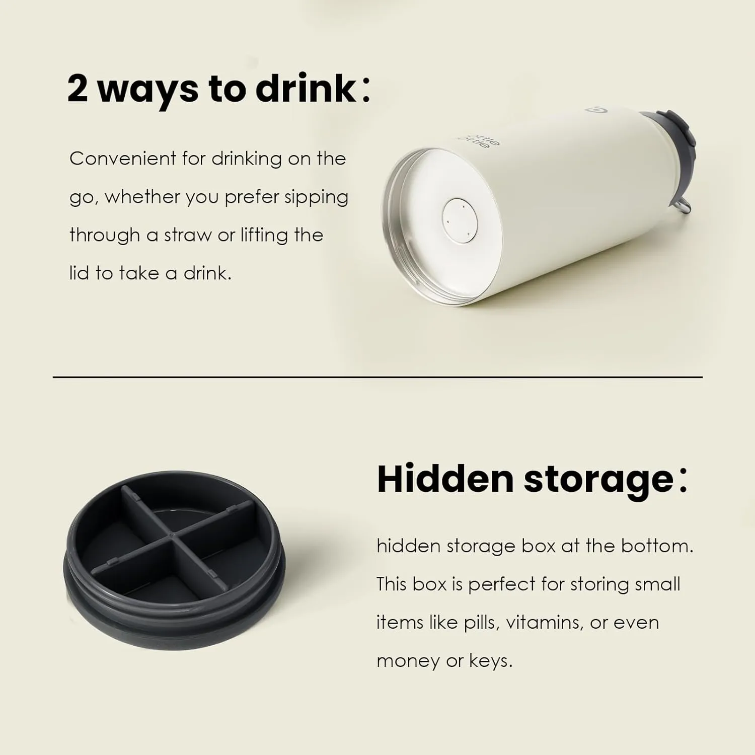BOTTLE BOTTLE 32oz Insulated Water Bottle Stainless Steel Sport Water Bottle with Straw Dual-use Lid Design for Gym with Pill Box