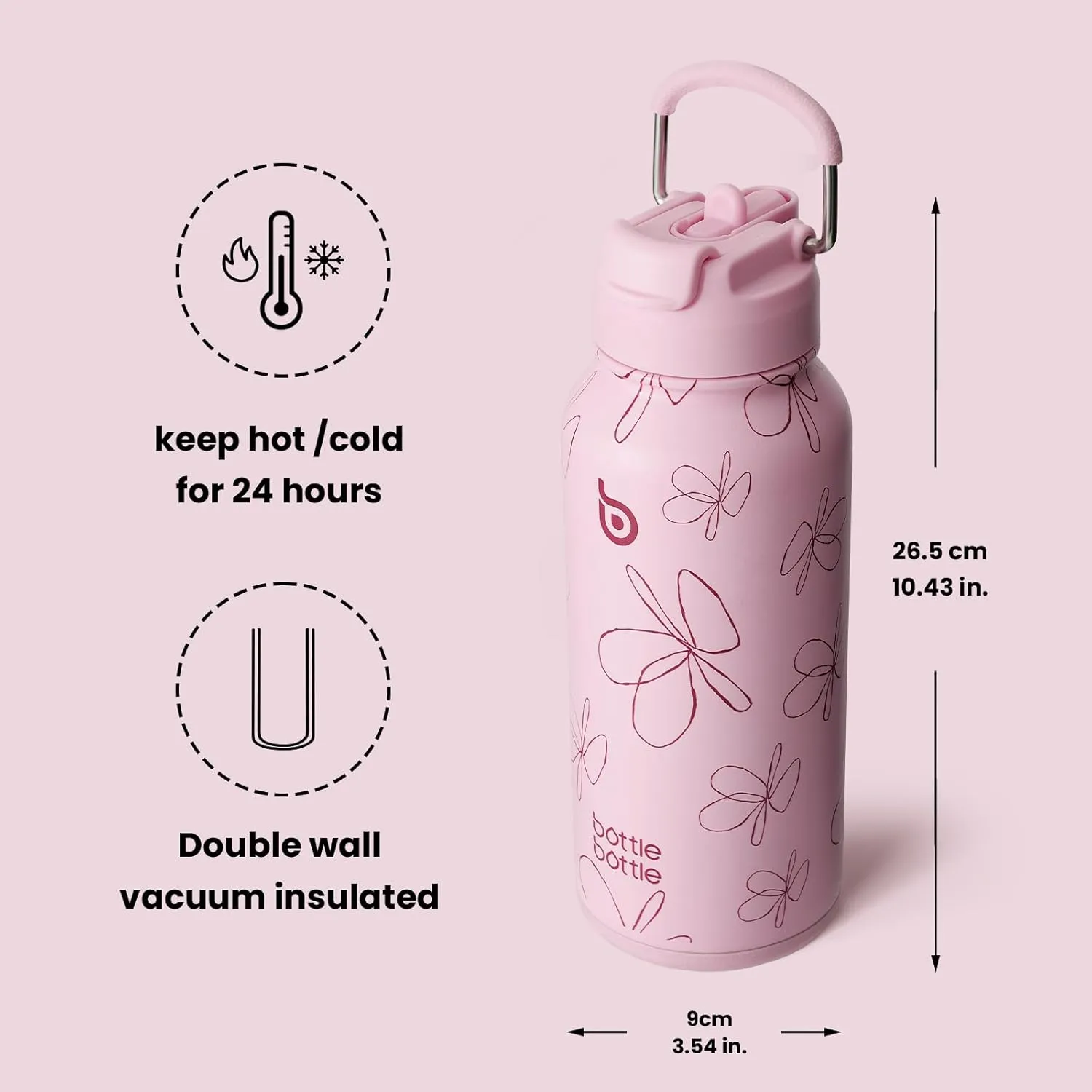 BOTTLE BOTTLE 32oz Insulated Water Bottle Stainless Steel Sport Water Bottle with Straw Dual-use Lid Design for Gym with Pill Box