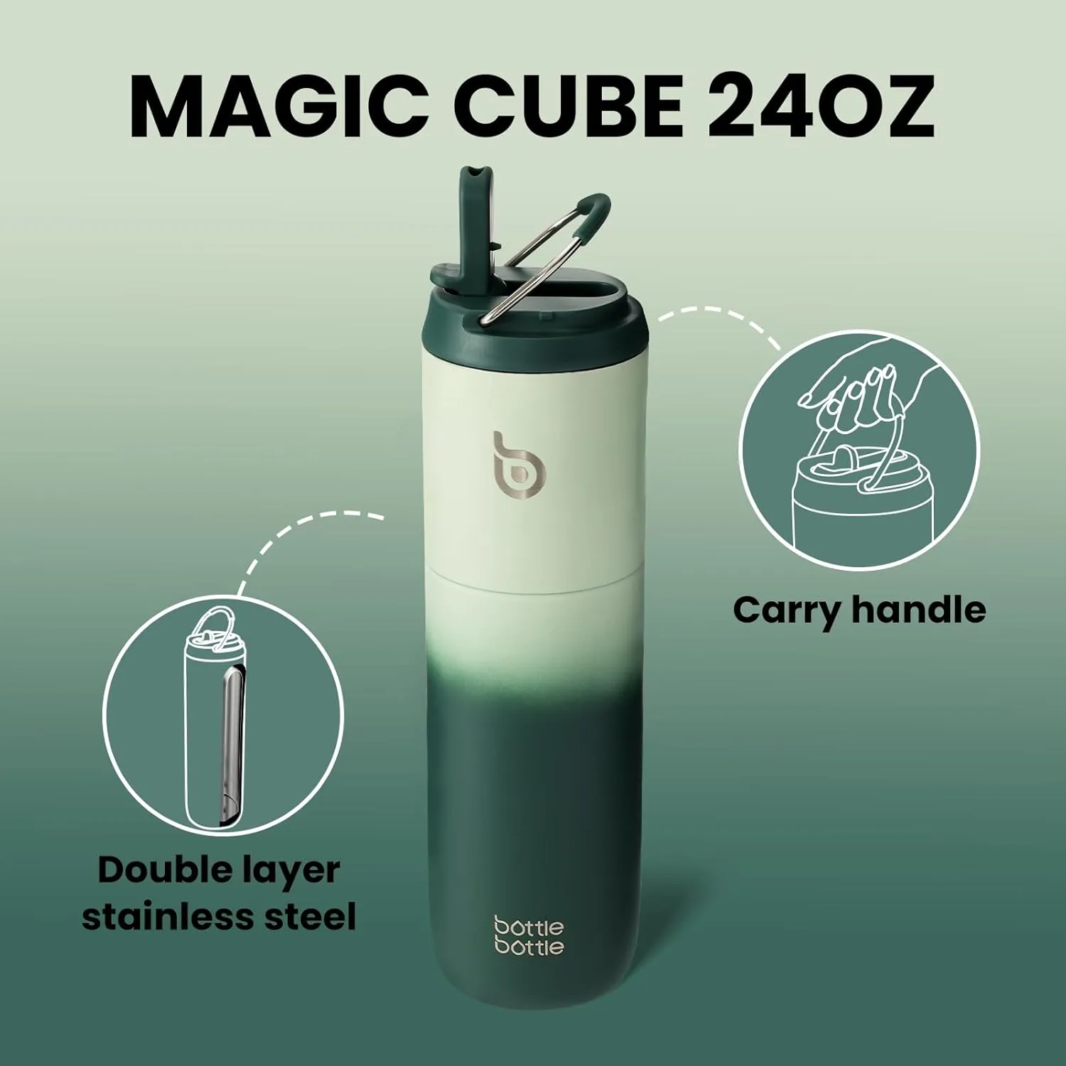 BOTTLE BOTTLE Insulated Water Bottle 24oz with Straw Lid and Handle for Sports Travel Gym Stainless Steel Water Bottles Double-Wall Vacuum Metal Leak Proof BPA-Free