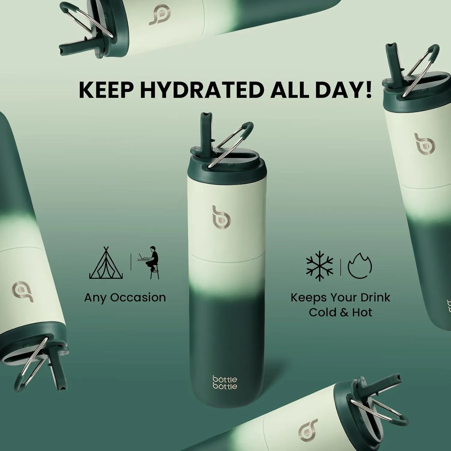 BOTTLE BOTTLE Insulated Water Bottle 24oz with Straw Lid and Handle for Sports Travel Gym Stainless Steel Water Bottles Double-Wall Vacuum Metal Leak Proof BPA-Free