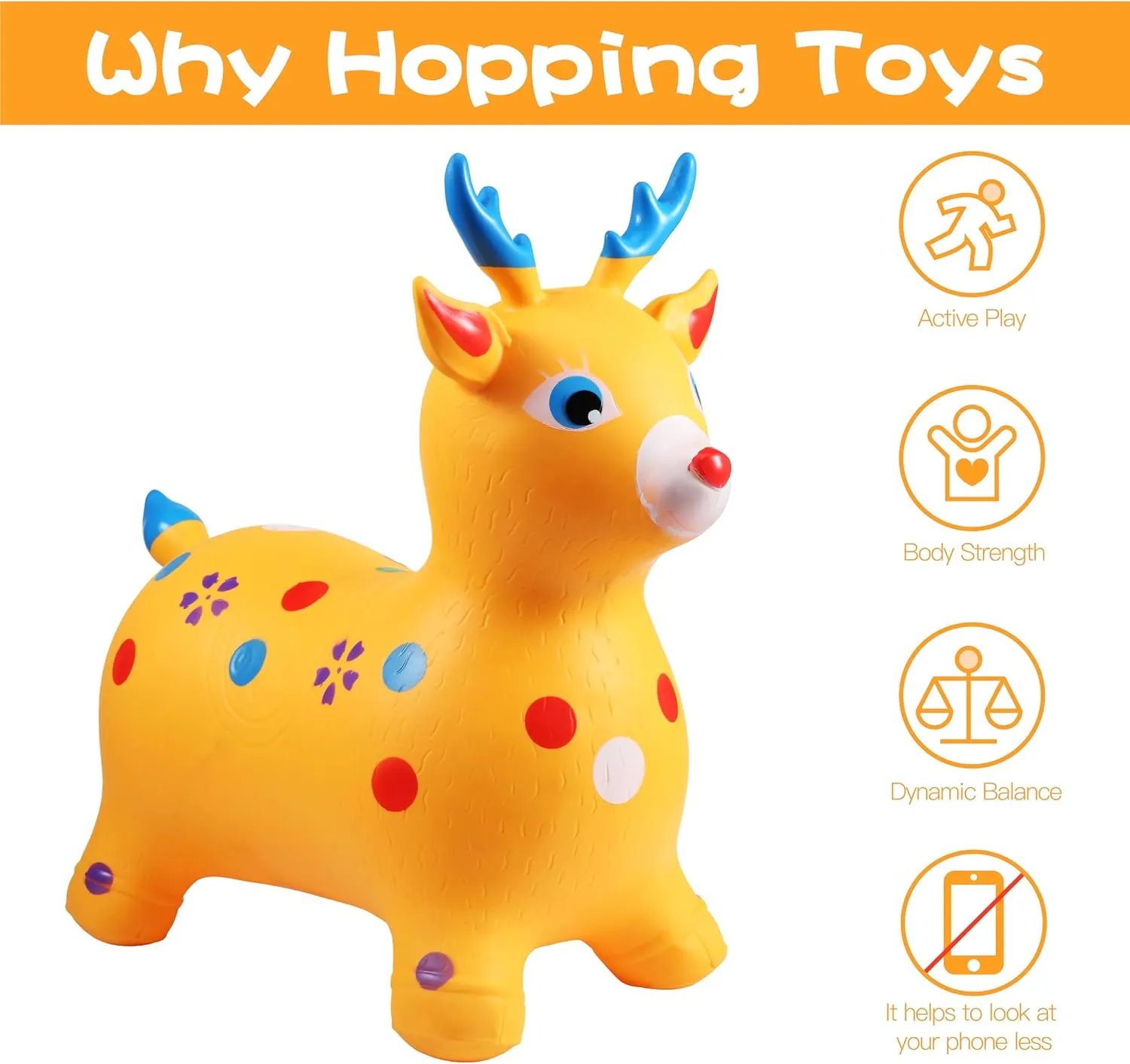 Bouncy Reindeer for Kids,Ride on Bouncy Horse Hopping Toy Outdoor Indoor Toddler，Bouncing Animal Toys,Bouncy Pals Reindeer,Baby First Birthday Gift 24 Months 2 3 4 5 6
