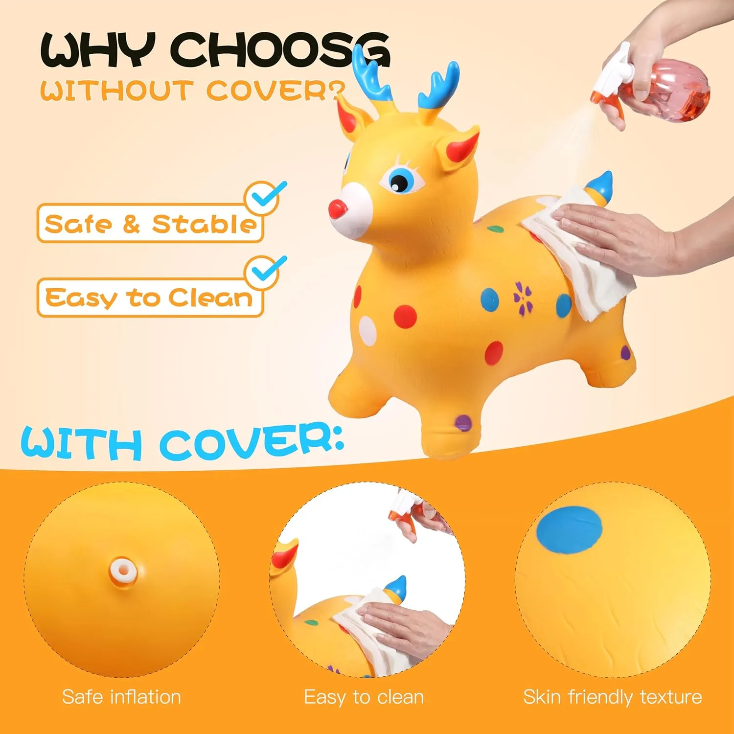 Bouncy Reindeer for Kids,Ride on Bouncy Horse Hopping Toy Outdoor Indoor Toddler，Bouncing Animal Toys,Bouncy Pals Reindeer,Baby First Birthday Gift 24 Months 2 3 4 5 6
