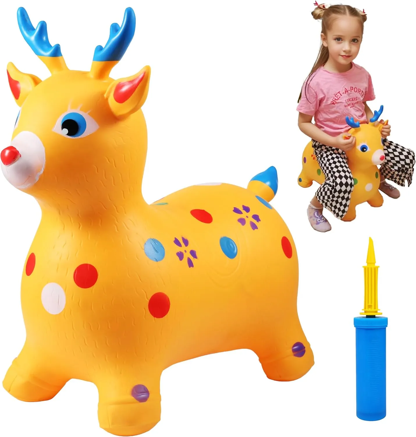 Bouncy Reindeer for Kids,Ride on Bouncy Horse Hopping Toy Outdoor Indoor Toddler，Bouncing Animal Toys,Bouncy Pals Reindeer,Baby First Birthday Gift 24 Months 2 3 4 5 6