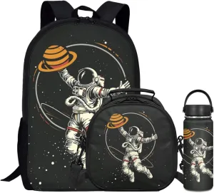 Boys Astronaut Backpack 3 Pcs Set for Age 5-14 Kids Bookbag,Jupiter School Bag for Elementary Children Book Bags with Lunch Bag Water Bottle for Back to School