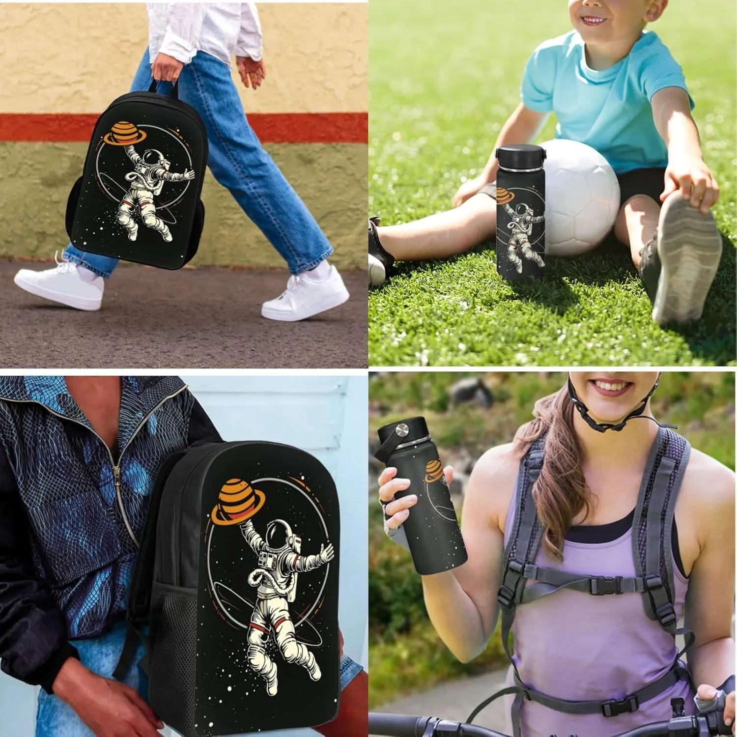 Boys Astronaut Backpack 3 Pcs Set for Age 5-14 Kids Bookbag,Jupiter School Bag for Elementary Children Book Bags with Lunch Bag Water Bottle for Back to School