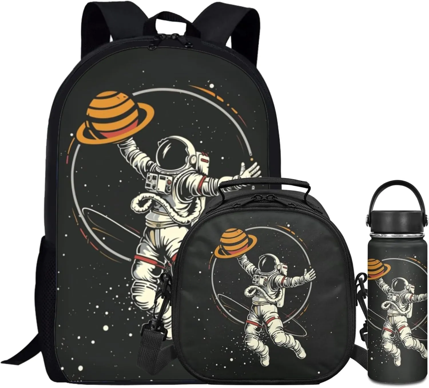 Boys Astronaut Backpack 3 Pcs Set for Age 5-14 Kids Bookbag,Jupiter School Bag for Elementary Children Book Bags with Lunch Bag Water Bottle for Back to School