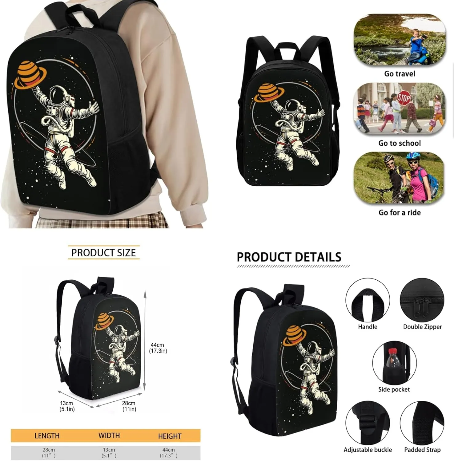 Boys Astronaut Backpack 3 Pcs Set for Age 5-14 Kids Bookbag,Jupiter School Bag for Elementary Children Book Bags with Lunch Bag Water Bottle for Back to School