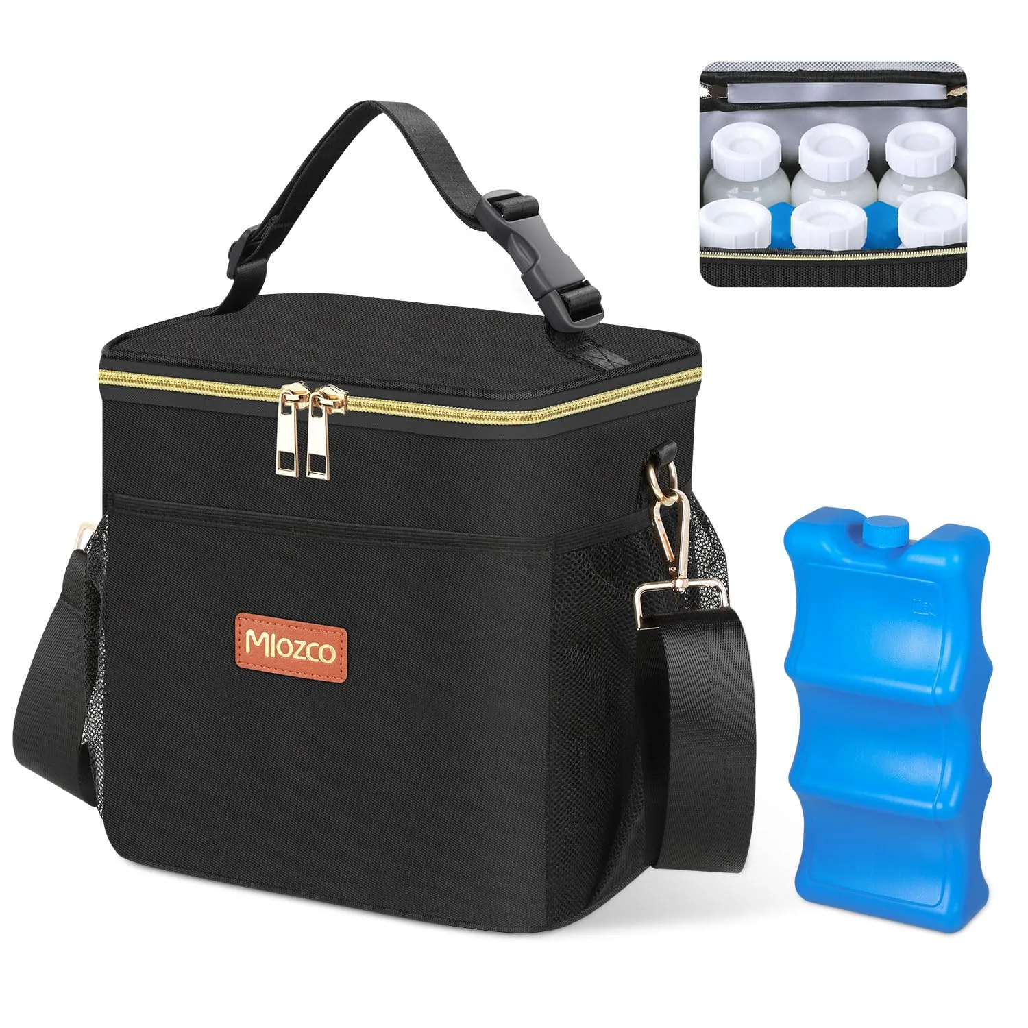 Breastmilk Cooler Bag with Ice Pack - Insulated Baby Bottle Cooler Bag Fits 6 Bottles Up to 11 Oz Milk Bottle Cooler Travel Bag Breastmilk Storage Bag Cooler Perfect for Nursing Mom Daycare, Black