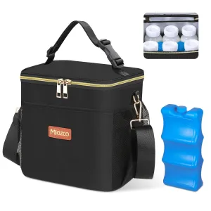 Breastmilk Cooler Bag with Ice Pack - Insulated Baby Bottle Cooler Bag Fits 6 Bottles Up to 11 Oz Milk Bottle Cooler Travel Bag Breastmilk Storage Bag Cooler Perfect for Nursing Mom Daycare, Black