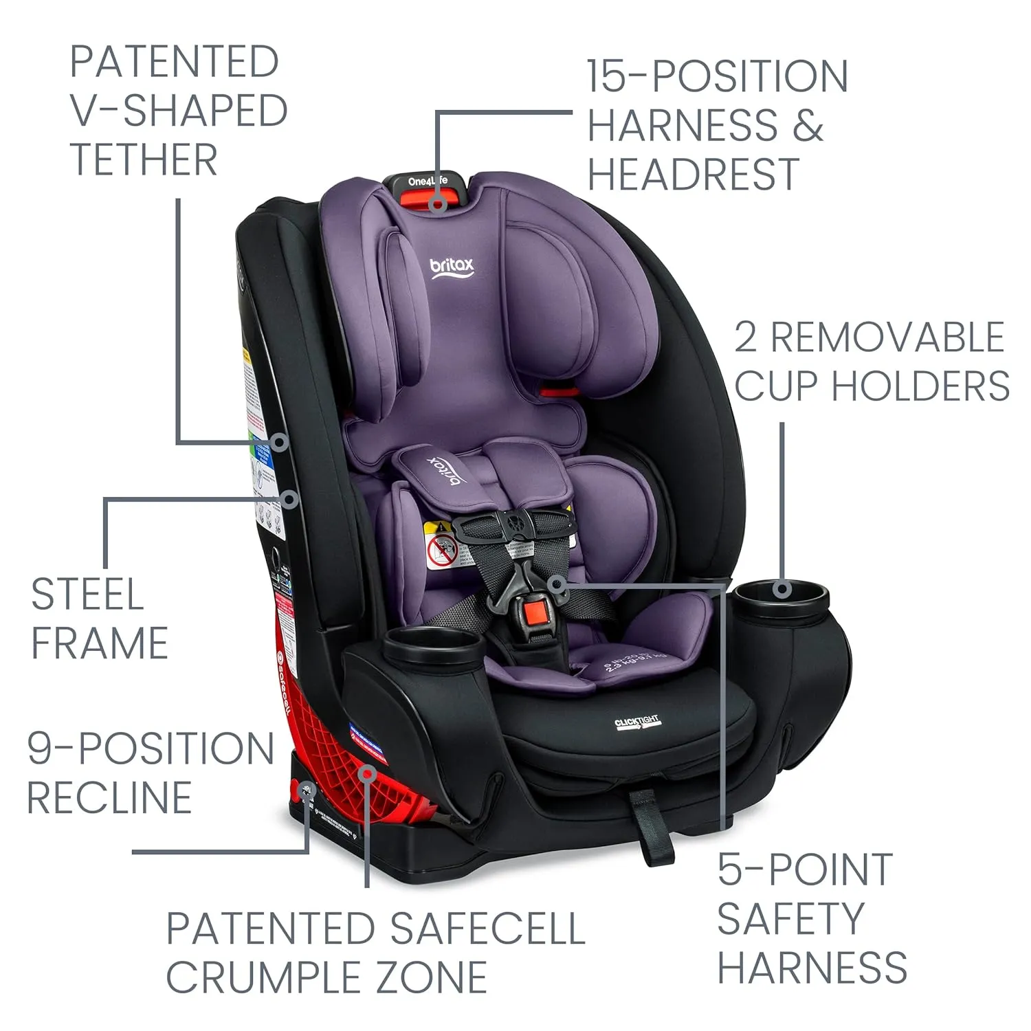 Britax One4Life Convertible Car Seat, 10 Years of Use from 5 to 120 Pounds & Car Seat Travel Bag with Padded Backpack Straps | Water Resistant   Built-in Wheels   Multiple Carry Handles