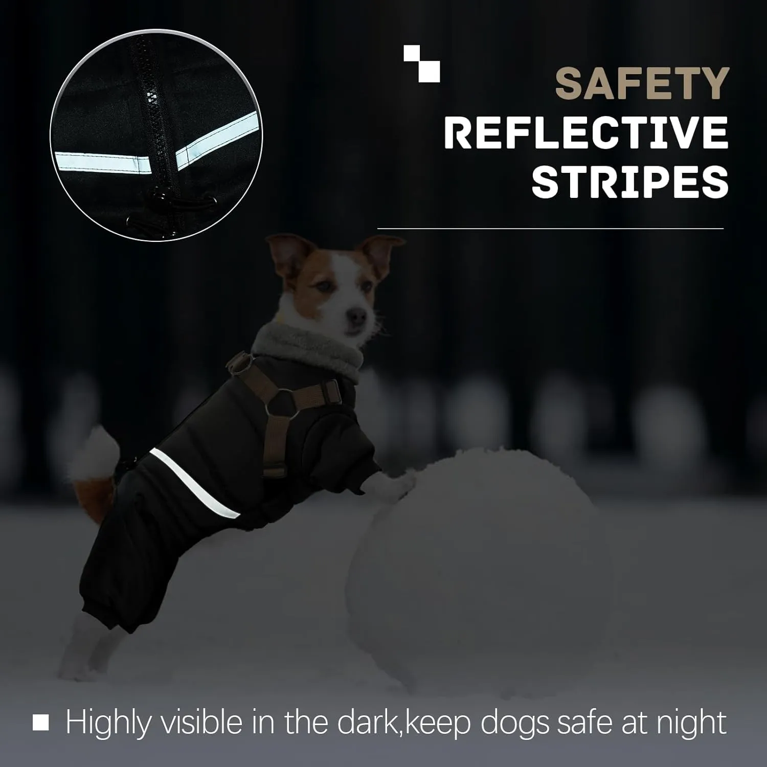 BRKURLEG Black Dog Coat with Harness, Dog Winter Jacket, Dog Onesie Body Warm Jackets, Pet Windproof Warm Cold Weather Coats, Reflective Waterproof Cold Weather Doggy Cozy Jacket Hiking L