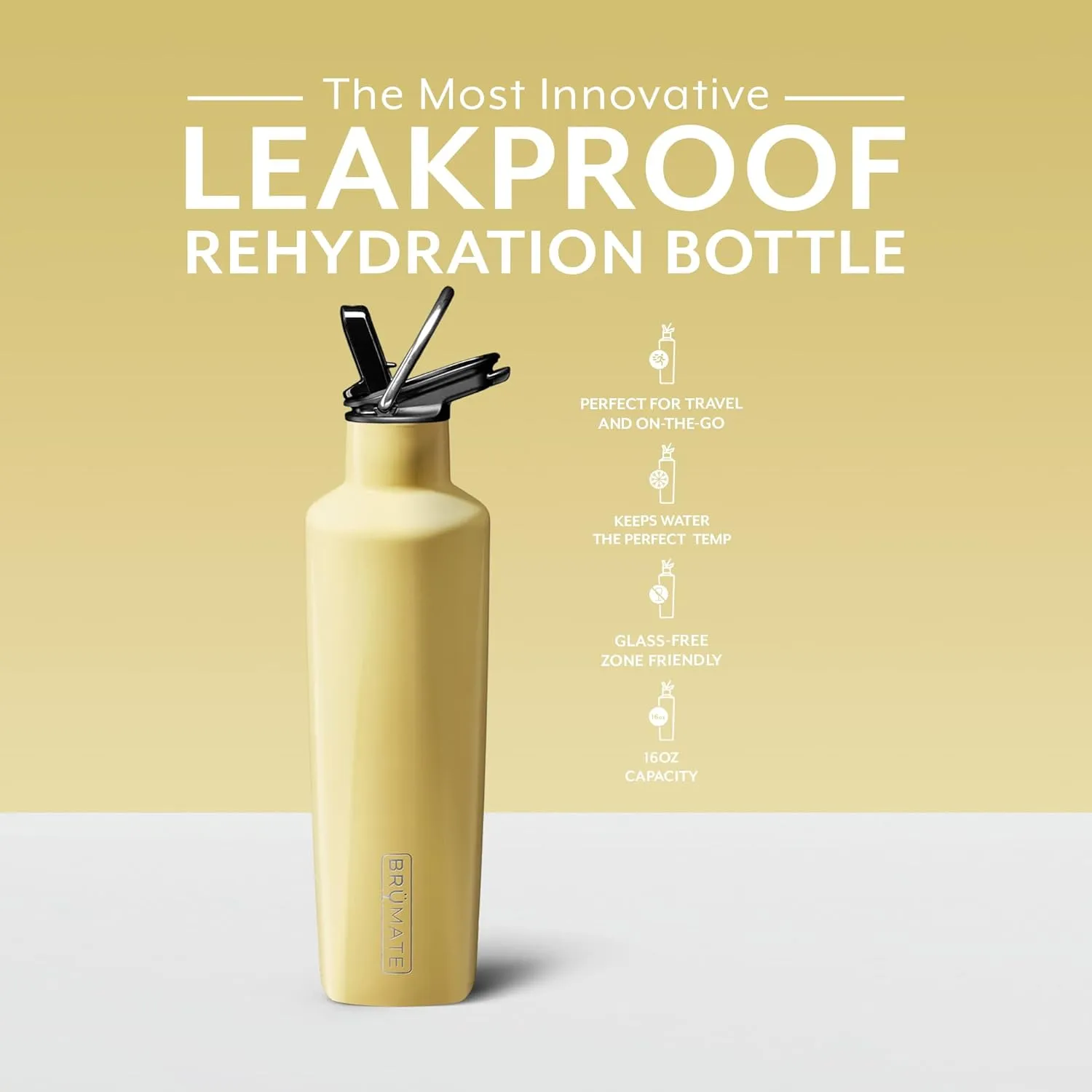 BrüMate ReHydration Mini - 100% Leakproof 16oz Insulated Water Bottle with Straw - Stainless Steel Water Canteen (Daisy)