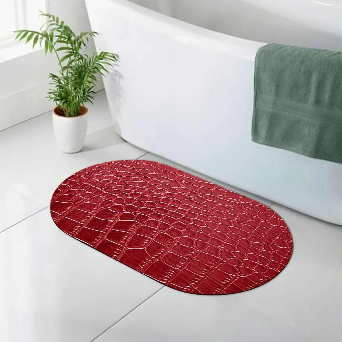 Brown Bathroom Rug Mat Non Slip Floor Mat Crocodile Skin Designer Themed Art Non-Slip Floor Rug Rubber Backed for Bathroom Kitchen Shower Sink Animal Print 19.7x31.5 Inches