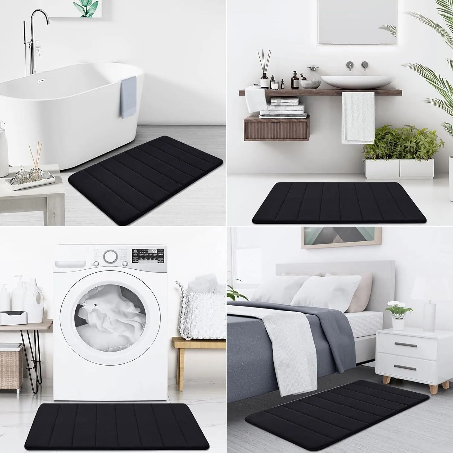 Buganda Memory Foam Bath Mat, 35.4" x 24", Ultra Soft and Non-Slip Bathroom Rugs, Water Absorbent and Machine Washable Bath Rug Runner for Bathroom, Shower, and Tub, Black