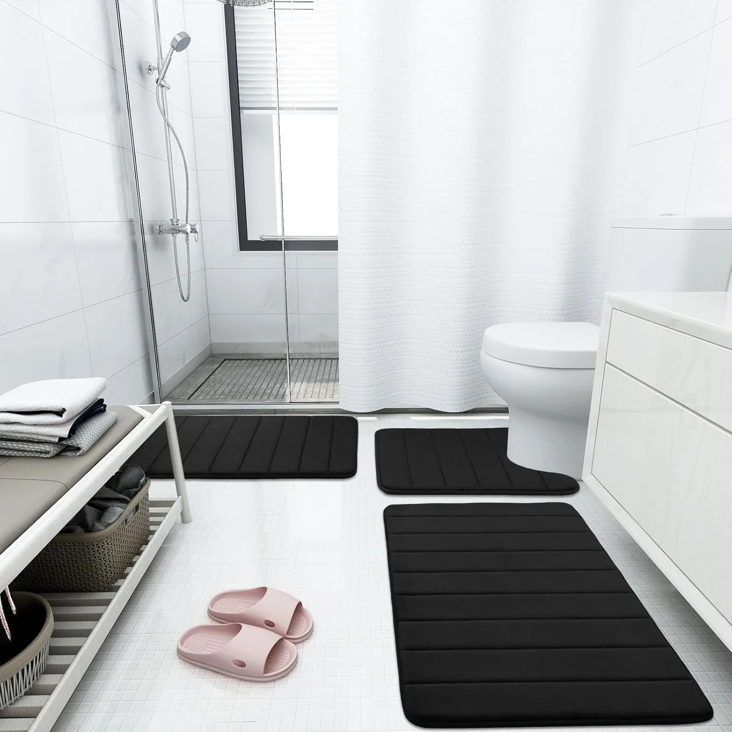 Buganda Memory Foam Bath Mat, 35.4" x 24", Ultra Soft and Non-Slip Bathroom Rugs, Water Absorbent and Machine Washable Bath Rug Runner for Bathroom, Shower, and Tub, Black