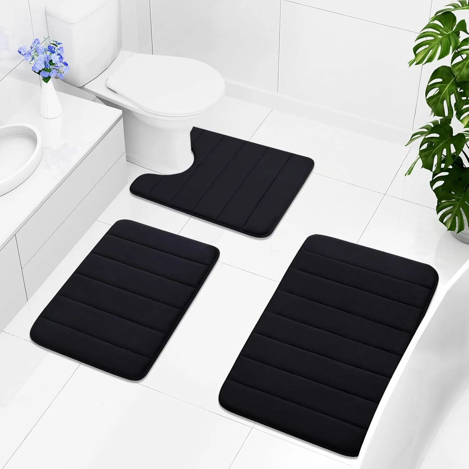 Buganda Memory Foam Bath Mat, 35.4" x 24", Ultra Soft and Non-Slip Bathroom Rugs, Water Absorbent and Machine Washable Bath Rug Runner for Bathroom, Shower, and Tub, Black