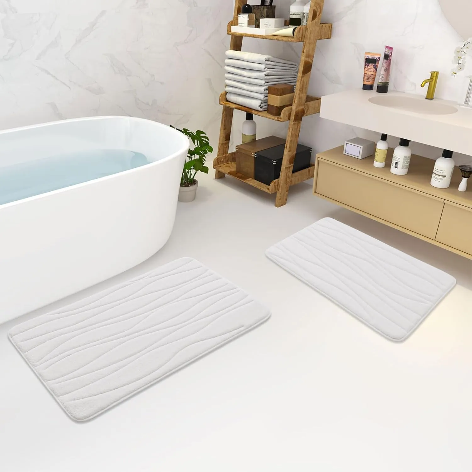 Buganda Memory Foam Bathroom Rug Mat 24x16, Extra Soft and Absorbent Bath Mats, Non-Slip and Machine Washable Bath Rugs for Bathroom Floor,Tub and Shower, Ivory