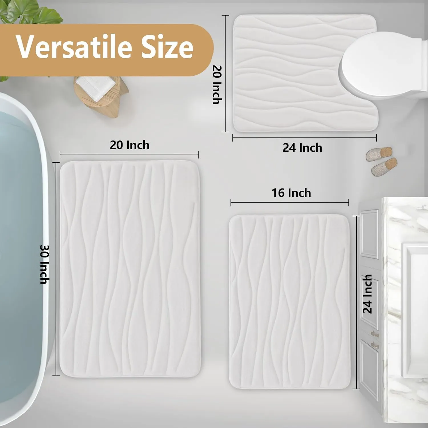 Buganda Memory Foam Bathroom Rug Mat 24x16, Extra Soft and Absorbent Bath Mats, Non-Slip and Machine Washable Bath Rugs for Bathroom Floor,Tub and Shower, Ivory