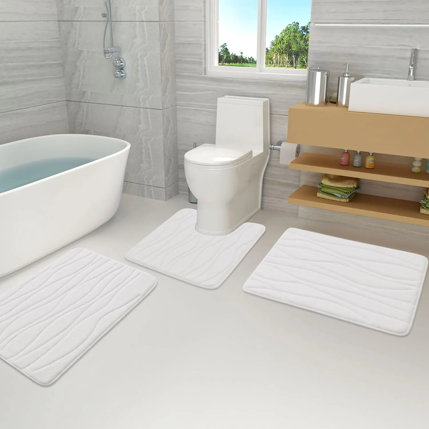 Buganda Memory Foam Bathroom Rug Mat 24x16, Extra Soft and Absorbent Bath Mats, Non-Slip and Machine Washable Bath Rugs for Bathroom Floor,Tub and Shower, Ivory