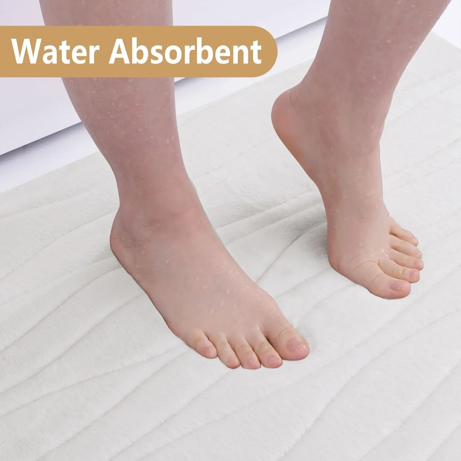 Buganda Memory Foam Bathroom Rug Mat 24x16, Extra Soft and Absorbent Bath Mats, Non-Slip and Machine Washable Bath Rugs for Bathroom Floor,Tub and Shower, Ivory