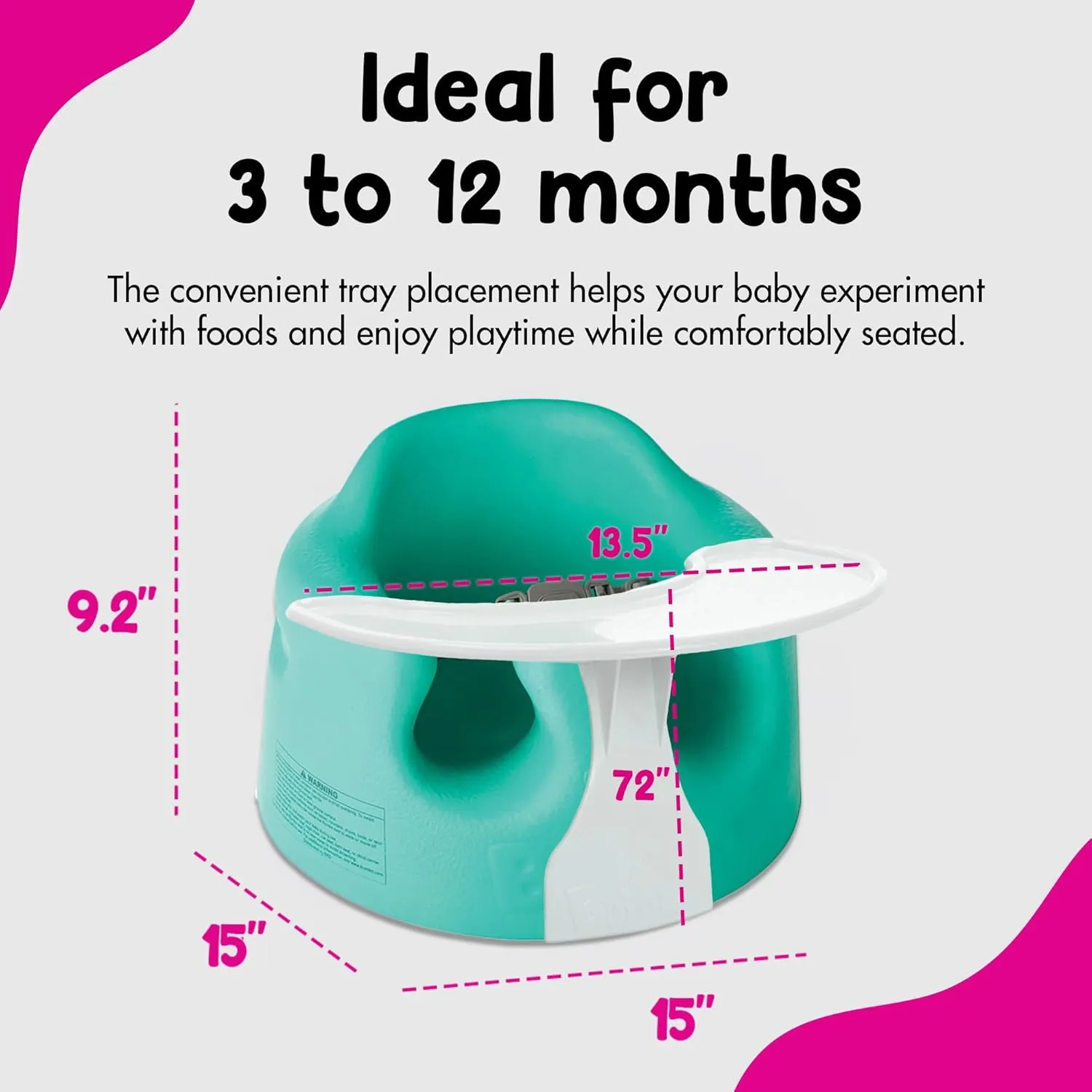 Bumbo B10055MPA3 Baby Infant Soft Foam Comfortable Wide Floor Seat with 3 Point Adjustable Harness and Play Top Tray Attachment, Aqua