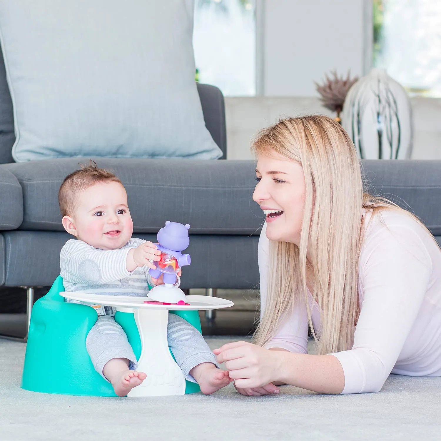 Bumbo B10055MPA3 Baby Infant Soft Foam Comfortable Wide Floor Seat with 3 Point Adjustable Harness and Play Top Tray Attachment, Aqua