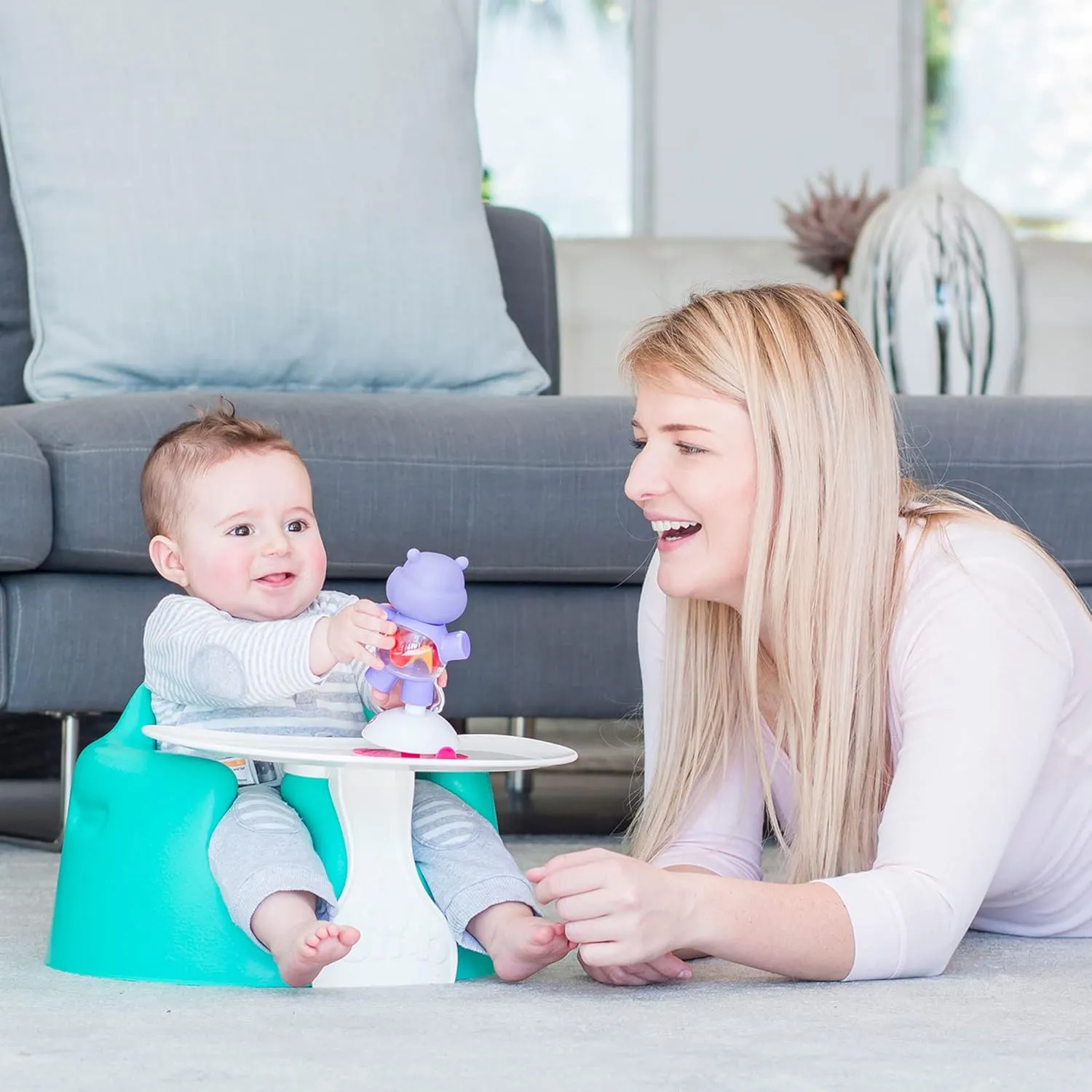 Bumbo Baby Infant Soft Foam Comfortable Floor Booster Seat Supportive Chair with 3 Point Adjustable Safety Buckle Strap Harness, Aqua 2 Pack