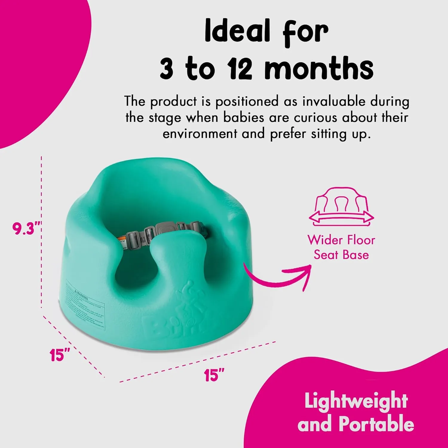 Bumbo Baby Infant Soft Foam Comfortable Floor Booster Seat Supportive Chair with 3 Point Adjustable Safety Buckle Strap Harness, Aqua 2 Pack