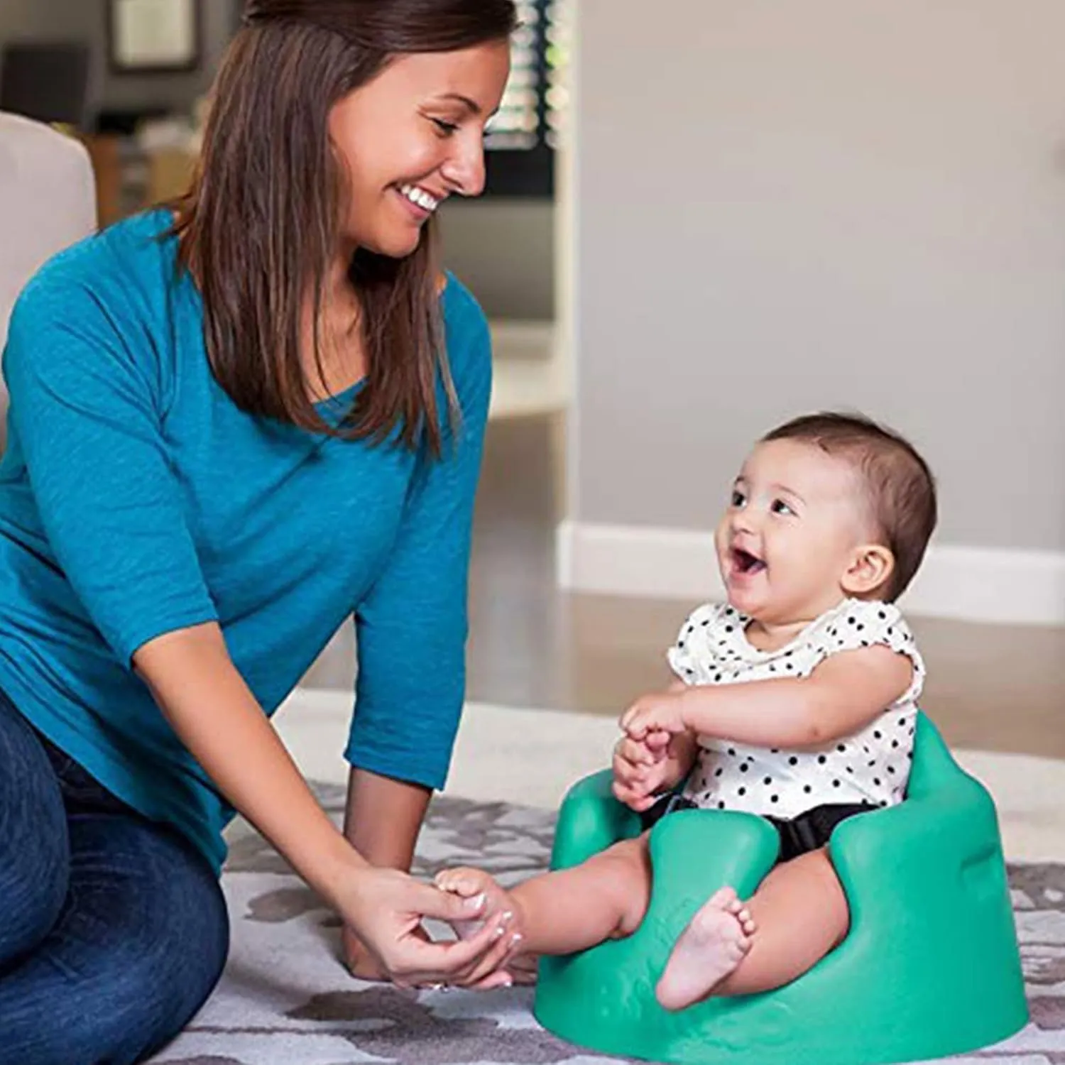 Bumbo Baby Infant Soft Foam Comfortable Floor Booster Seat Supportive Chair with 3 Point Adjustable Safety Buckle Strap Harness, Aqua 2 Pack