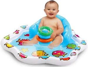 Bundaloo Infant Pool Splash Mat Inflatable with Backrest & Stackable Ring Toys | Summer Fun Activity for Baby Toddlers | Easy Setup