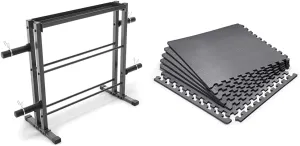 Bundle of Marcy Combo Weights Storage Rack for Dumbbells, Kettlebells, and Weight Plates DBR-0117   Marcy Interlocking Waterproof Flooring Mat for Exercise Equipment & Accessories MAT-20