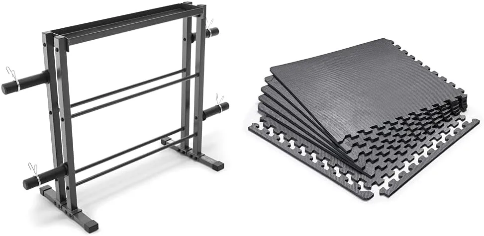Bundle of Marcy Combo Weights Storage Rack for Dumbbells, Kettlebells, and Weight Plates DBR-0117   Marcy Interlocking Waterproof Flooring Mat for Exercise Equipment & Accessories MAT-20