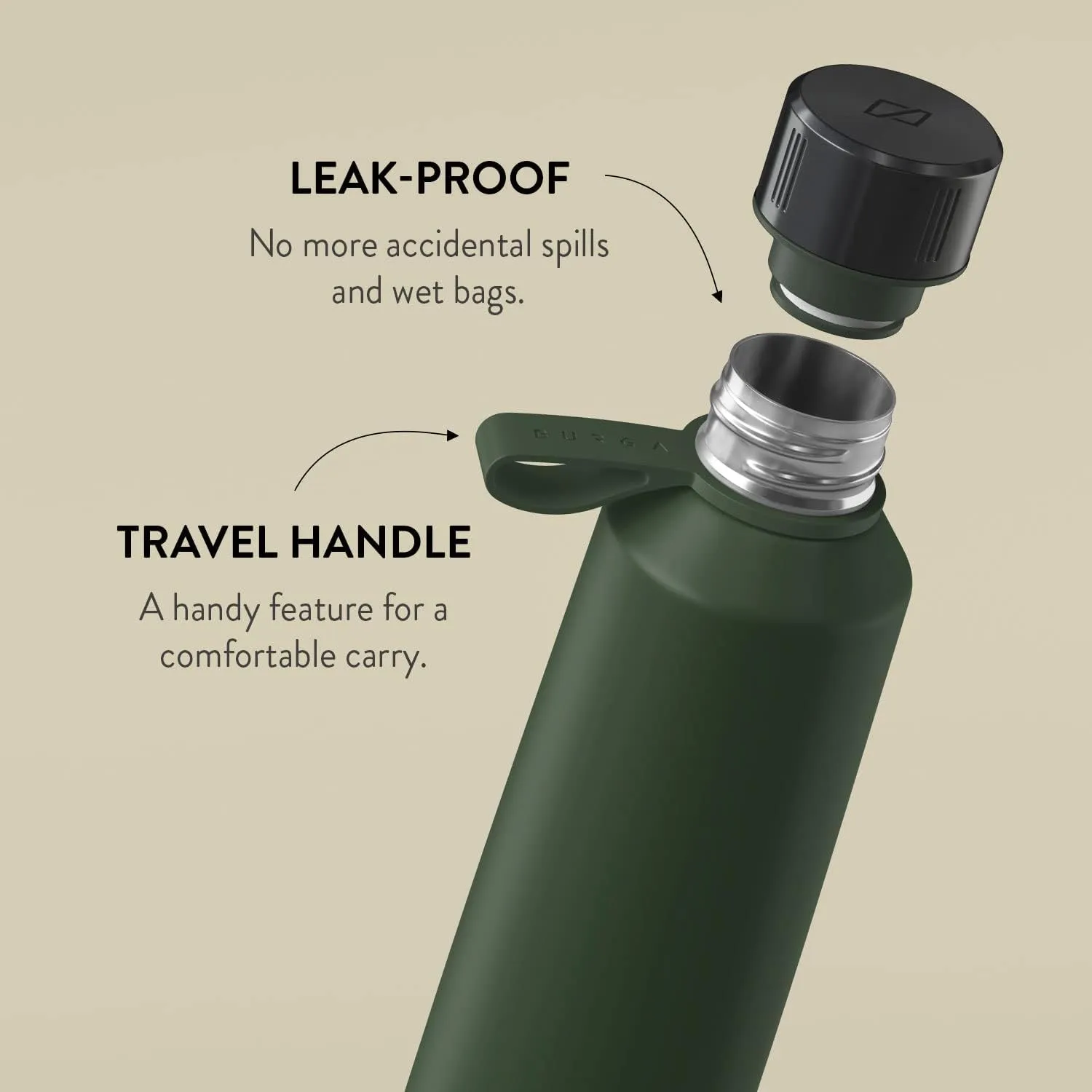 BURGA Insulated Stainless Steel Bottle (17oz) Keeps Hot or Cold, Anti-Slip, Leak-Proof Forest Green