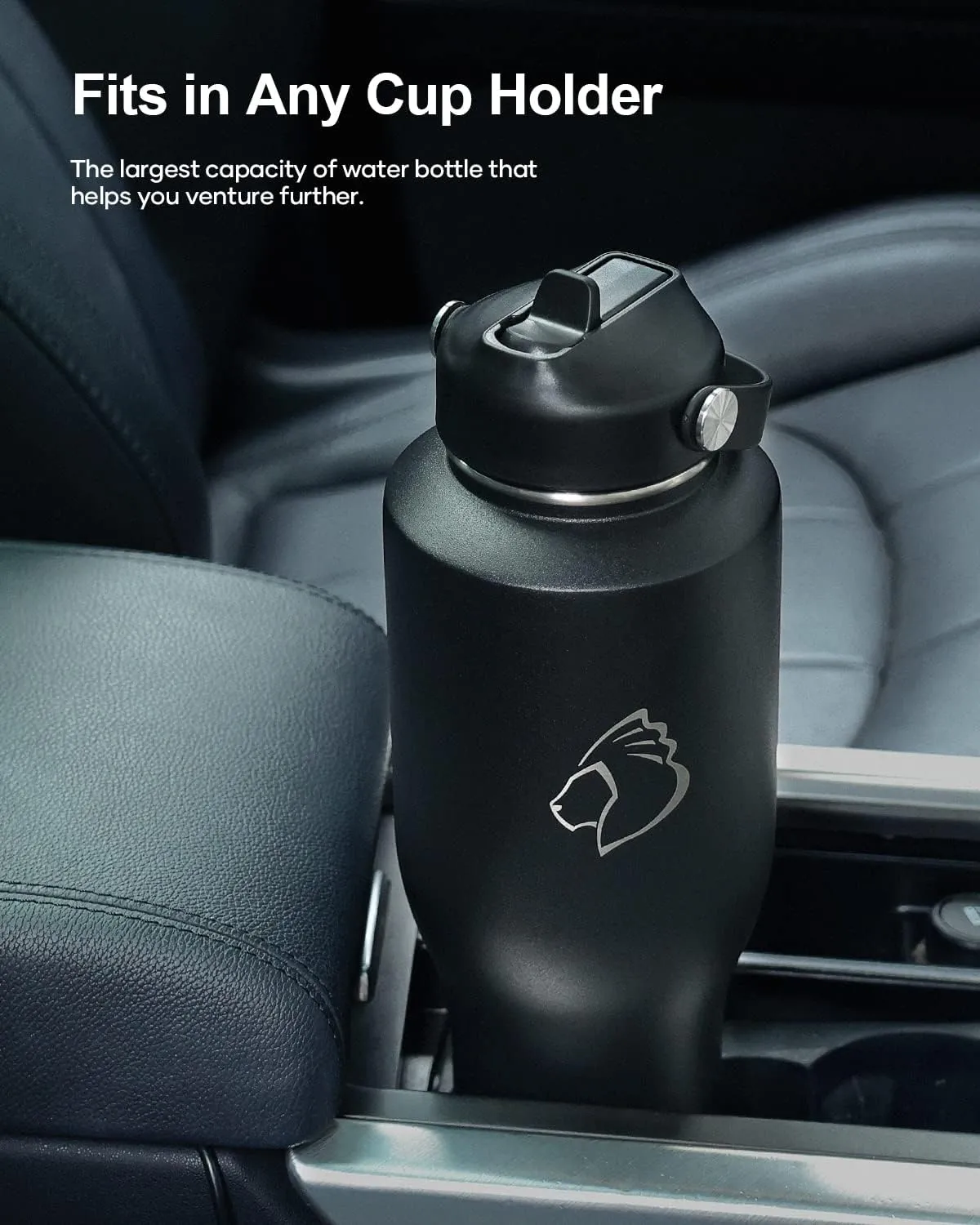 BUZIO 40oz Tumbler with Handle Straw Lid and Flex Lid, 40 oz Insulated Water Bottle Fits in Car Cup Holder, Double Wall Stainless Steel Travel Flask, Keeps Cold for 48 Hrs, Hot for 24 Hrs, Black