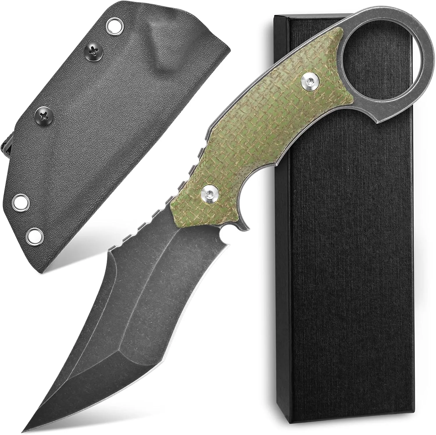 C1117 Fixed Blade Knife,D2 Steel Blade  Micarta Handle Outdoor EDC Survival Claw Knife with Kydex Sheaths(Green) …