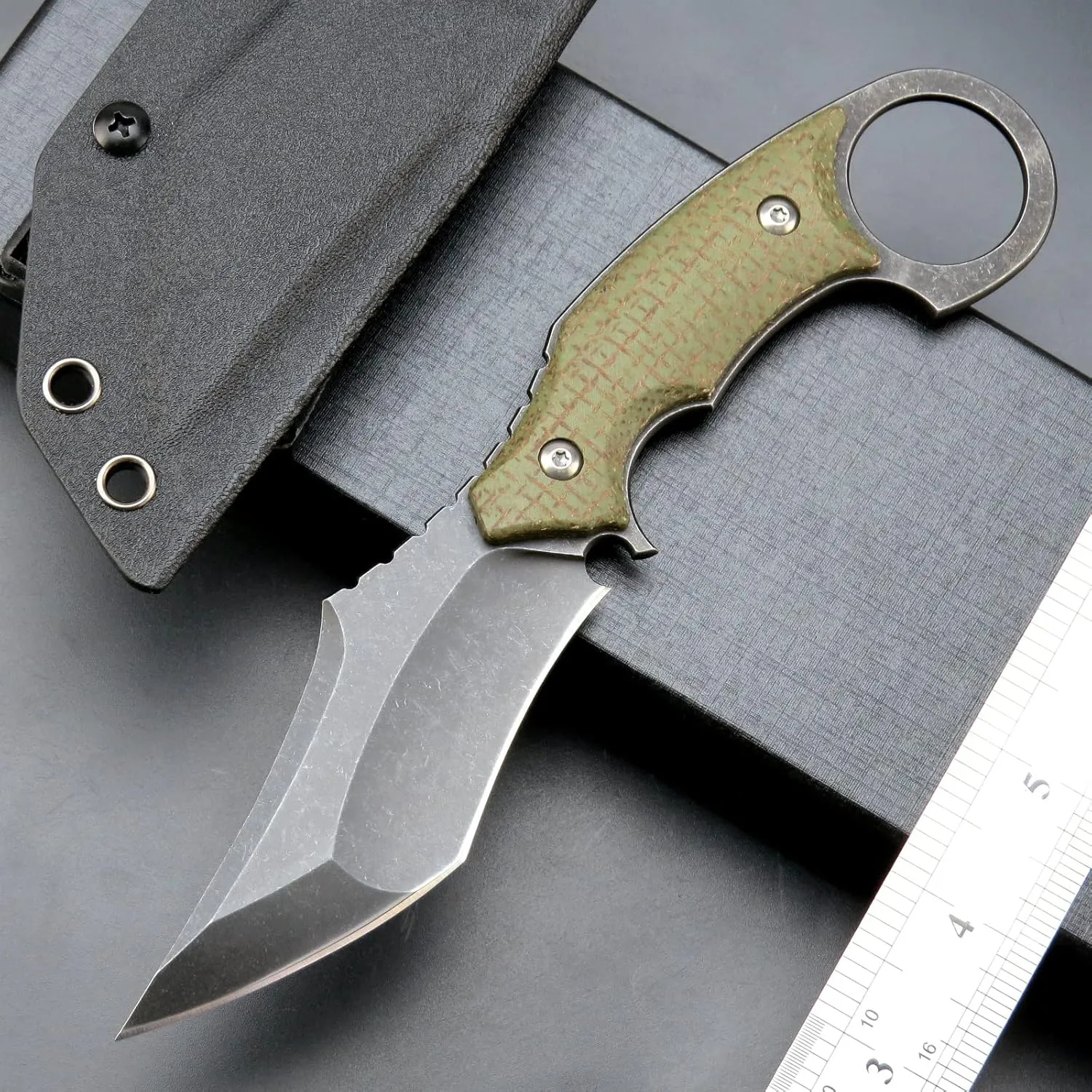 C1117 Fixed Blade Knife,D2 Steel Blade  Micarta Handle Outdoor EDC Survival Claw Knife with Kydex Sheaths(Green) …